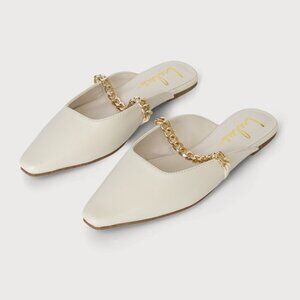 Lulus Lavareta White Chain Pointed-toe Loafer Slides